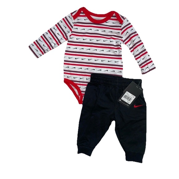 Nike Baby 3PC Set University Red Holiday Bodysuits and Joggers 6M - Picture 3 of 4